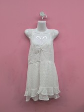 Women's Sleeveless Tiered Ruffle Asymmetrical Swiss Dot Mini Dress Size S White