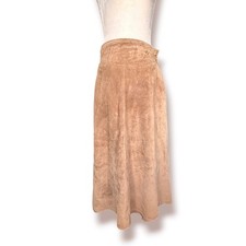 Vintage Tan Genuine Suede Leather Midi Skirt Western Boho Heritage Old Money