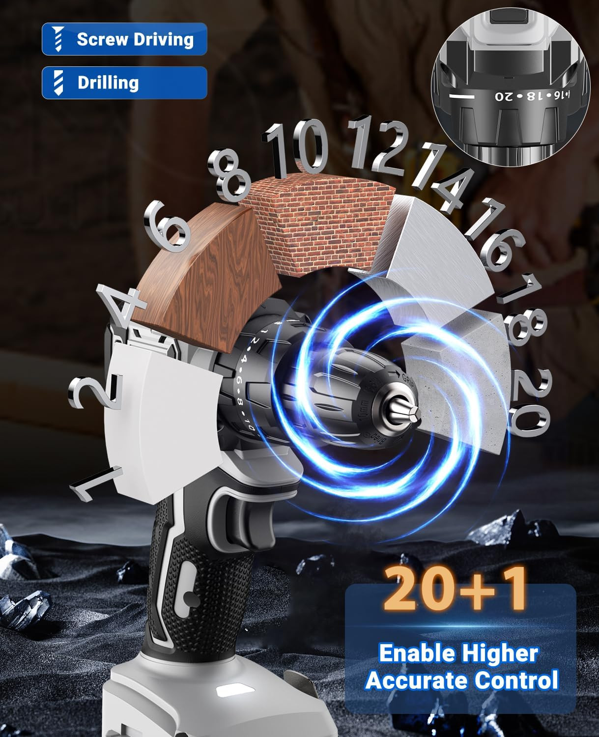 Trapano Avvitatore Batteria 21V, Brushless Avvitatore a Batteria Con 2 Batterie foto 3