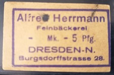 Dresden-Neustadt 5 Pf piekarnia Alfred Herrmann, karton żółty