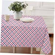 Red, White and Blue Americana Gingham Vinyl Tablecloth 70" x 52" Rectangular 