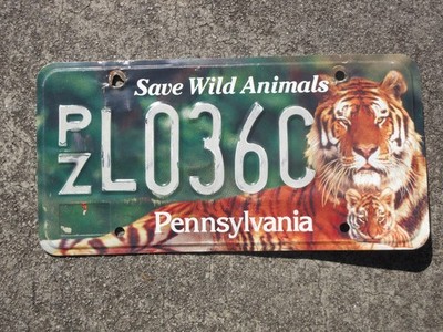 2015 Pennsylvania Tiger Zoo License Plate PA Save Wild Animals Wildlife PZL036C