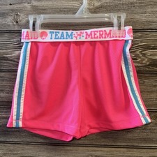 Girls M 7-8 Team Mermaid Pink Shorts Roll Top Blue Stripe