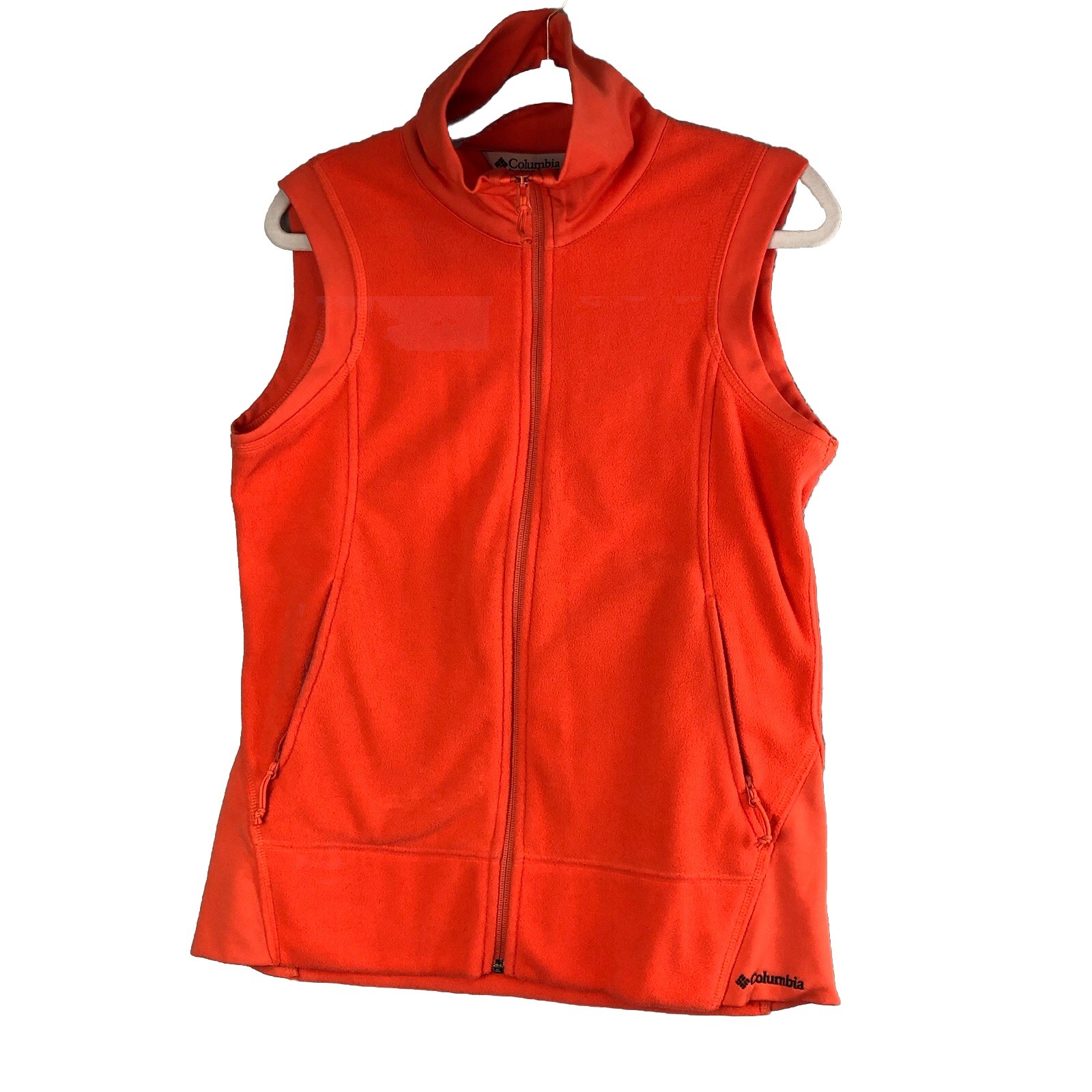 Columbia Womens Vest Size Large Orange Fleece Full Zip Pockets Outdoor Hiking