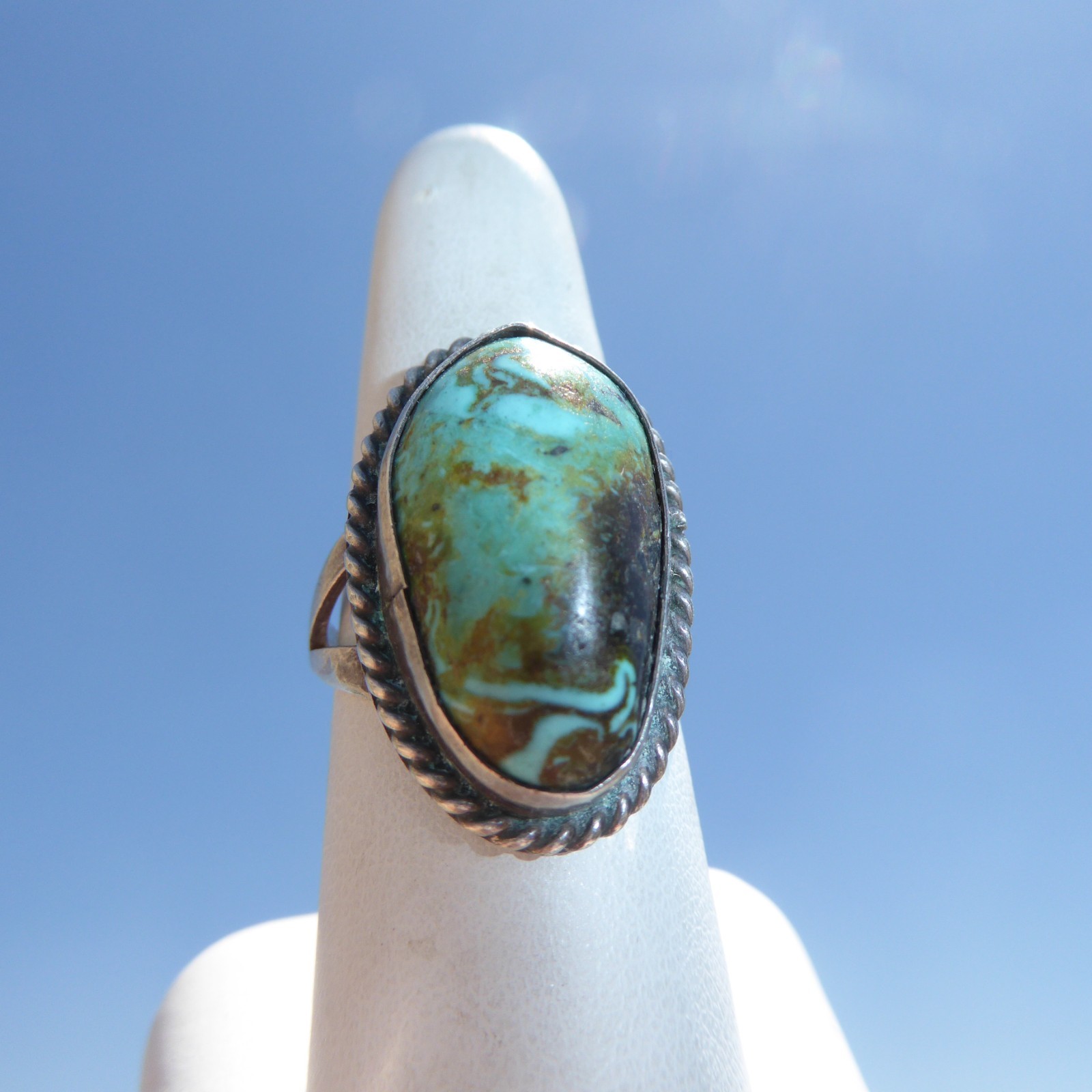 Native American Sterling Silver Turquoise Stone Navajo Ring Size 7.5 Great On