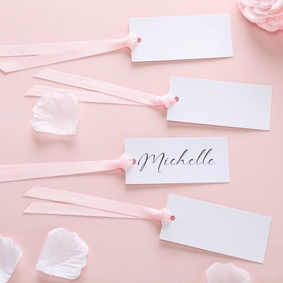 Name Place Cards 50 PCS Table Setting Blank Satin Ribbon 1.57x3.54 In Pink