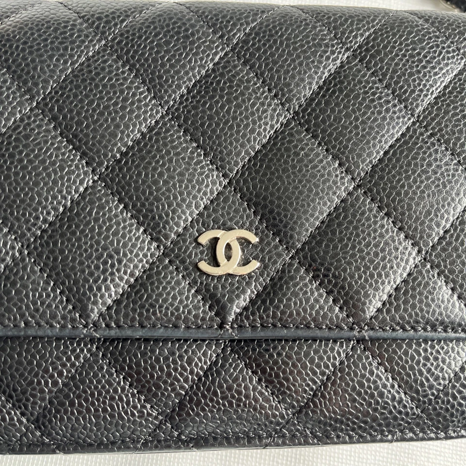 AUTHENTIC CHANEL Wallet on Chain-Black Caviar/ Silver hardware Crossbody Bag - Image 2 of 4