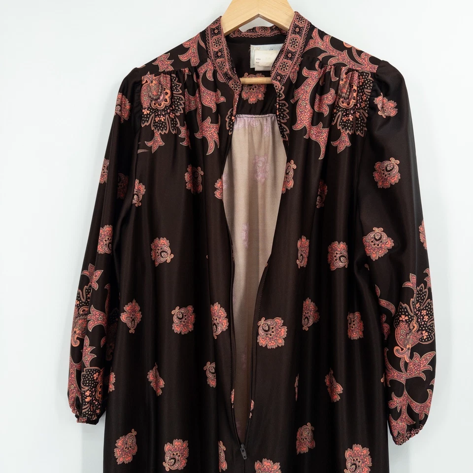 Maxi Vestido Boho Loungewear Marrón Paisley Cremallera Bata Años 70 Tiffany Loungewear Foto 4 de 4