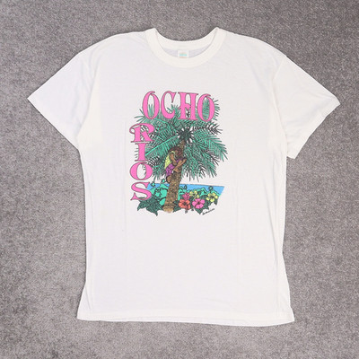 VTG 80s Ocho Rio Jamaica Beach Palm Tree 2XL White Short Sleeve T-Shirt