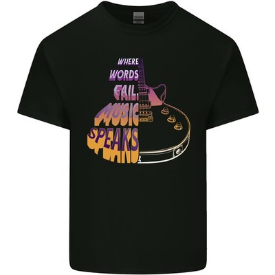 Wo Worte Fail Music Speaks Gitarre Rock Herren Leichte Baumwolle T-Shirt
