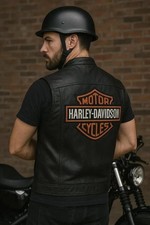 Harley Davidson Giubbotto Pelle Biker Uomo Moto Club Nero Giacca Senza Maniche