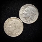 90% Silver - 1964 Roosevelt Dime - 2 Dimes - Circulated Condition - 15-13
