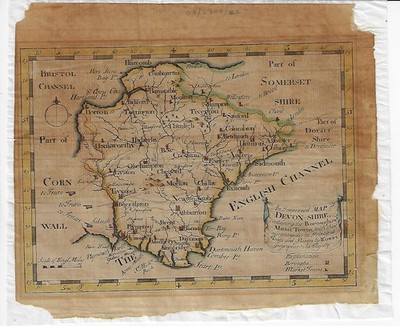 Early & unusual small map of Devonshire by J Cowley 1744 original