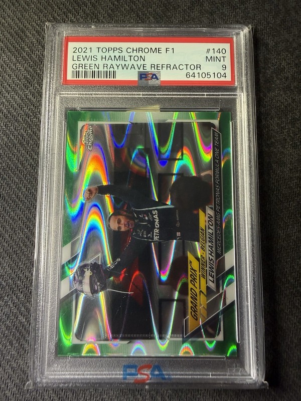 2021 Topps Chrome Formula 1 Lewis Hamilton Green Raywave Refractor 140 /99 PSA 9