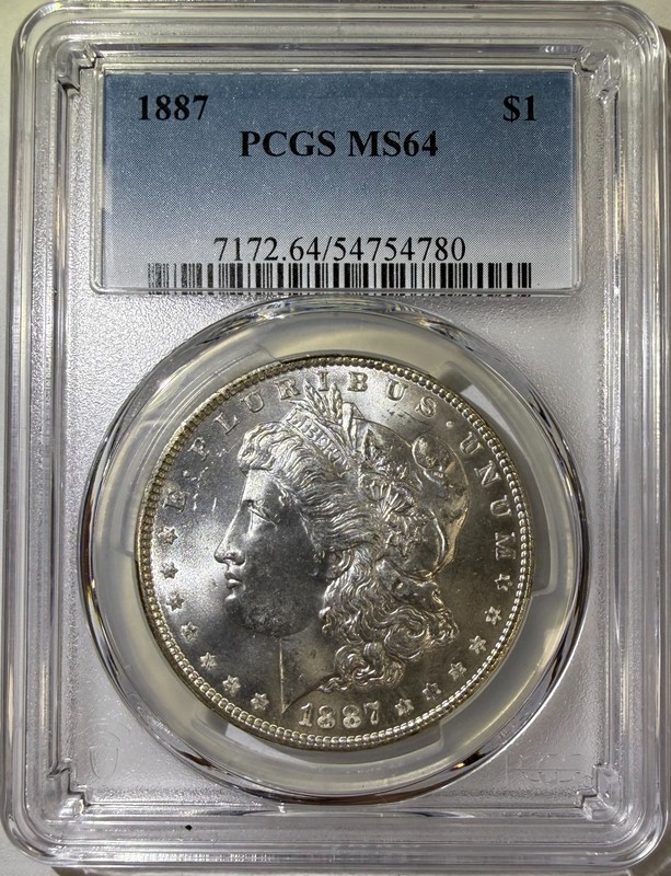 1887 $1 Morgan Silver Dollar PCGS MS64 (780)