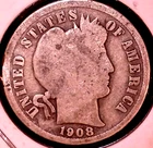 1908 BARBER SILVER DIME 10C