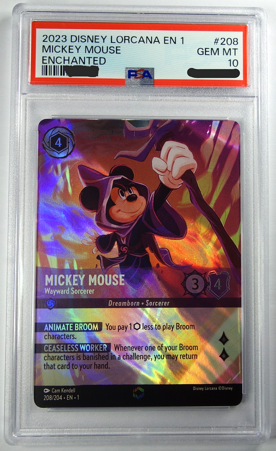 PSA 10 Disney Lorcana Mickey Mouse Wayward Sorcerer EN 208/204 Enchanted Foil