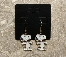 Snoopy Big Hug Gold Loop Enamel Drop Dangle Adorable Boho Trendy Earring Set