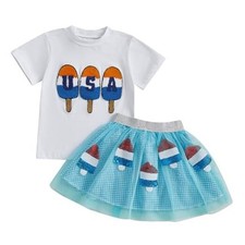 4th of July Toddler Girl Outfit USA Popsicle T-shirt Blue 4-5T White Blue