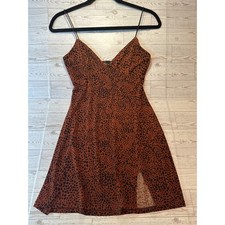Windsor Mini Dress Women M Brown Leopard Print Slit Mob Wife Y2K Coquette