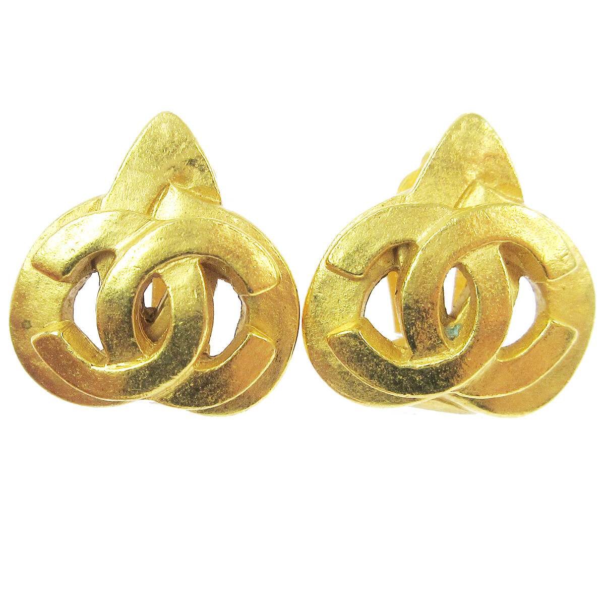 Chanel Cc Logo Heart Gold-Plated Gold Gold_Plated Earrings Jewelry (Pre-Owned)