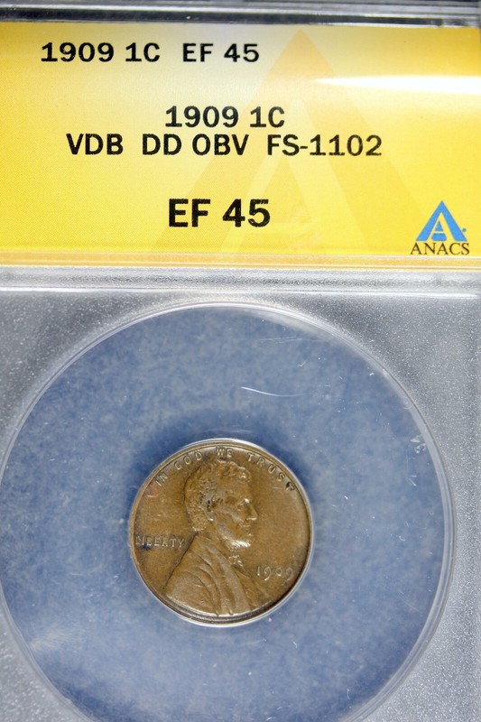 1909 - ANACS EF45 VDB DD OBV FS - 1102 LINCOLN CENT!!  #B20560
