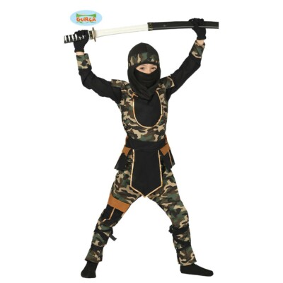 COSTUME CARNEVALE NINJA COMANDO VESTITO BAMBINO GUIRCA COMPLETO MIMETICO 