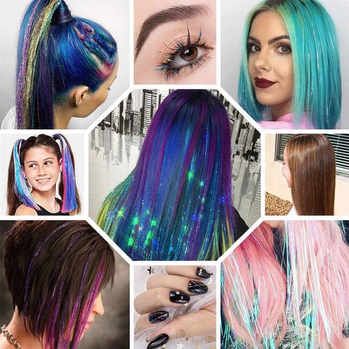 2400 Strands Holographic Sparkle Glitter Tinsel Hair Extensions Highlights Party - Picture 10 of 24