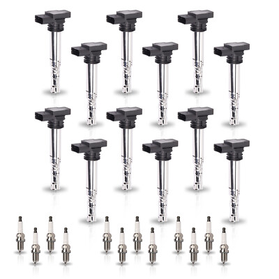 12pcs Ignition Coil & 12pcs Spark Plug for 03-12 Bentley Continental W12 6.0L
