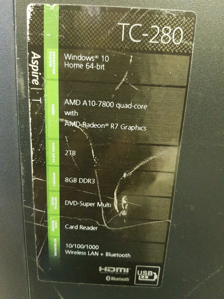 Acer Aspire TC-280- AMD A10-7800 Quad  R7 Graphics,8GB, 2TB,Wifi/Bluetooth  - Image 2 of 4