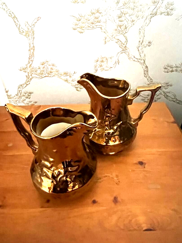 Pair Wade Lustre Ware Copper Colour Jugs -Deer Impression Decoration - Picture 5 of 6