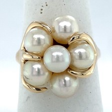 6mm-6.5mm High-Quality Akoya Pearl Floret Ring, Size 9.5, in 14K Gold, 7 Grams