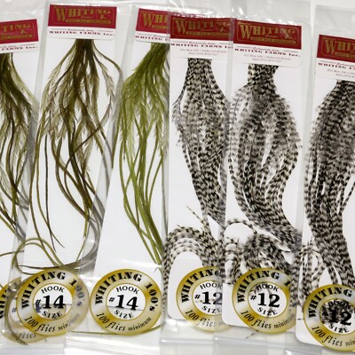 Whiting 100 Pack Sattelhecheln DRY FLY Saddle Hackle #16 #12 #14 #10 Top !