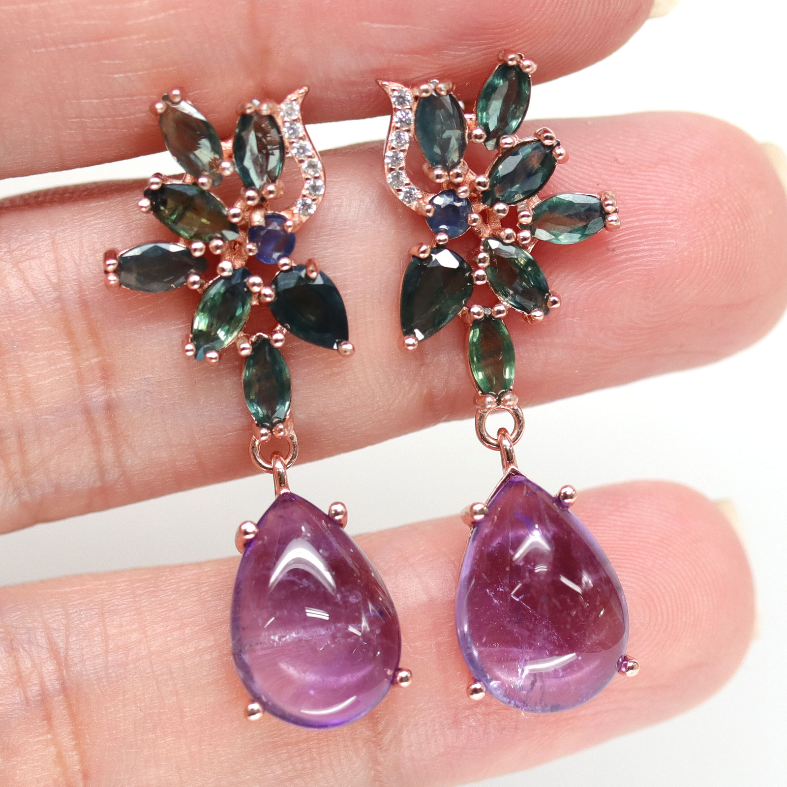 Boucles D'oreilles Sûna En Améthyste Forme Goutte - Crochets En Argent 925, Neuf Avec étiquettes, Bijou Fantaisie Violet