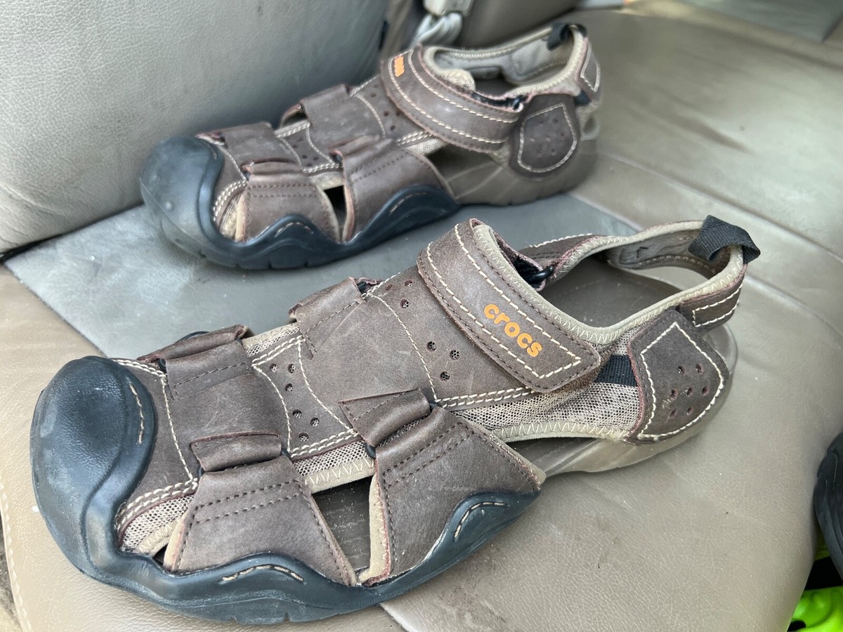 Crocs Swiftwater Mens Size 13 Brown Leather Outdoor  display picture 1