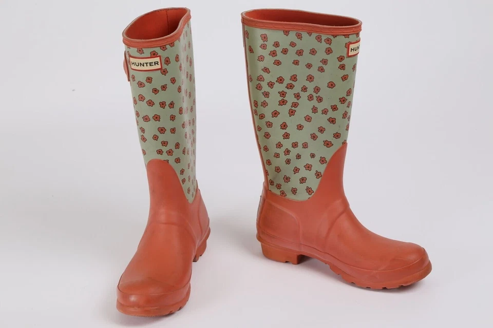 HUNTER 橙色橡胶花卉雨靴,尺寸 EU 37 US 5 — 第 3/4 张图片