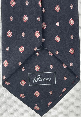 🇮🇹 NWT Brioni Italian Silk Tie Handmade In Italy 60x3.5 Black Geometric - Imagen 5 de 11