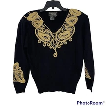 Vintage Maurada  Lamb wool Angora Rabbit Hair Sweater Women M Blend black Gold