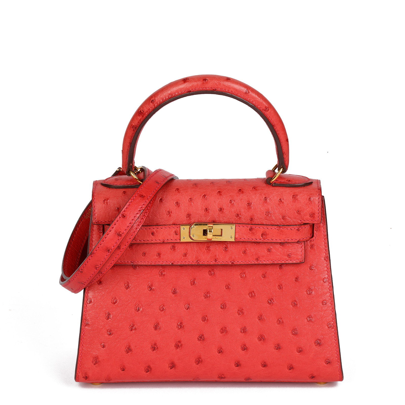 HERMÈS ROUGE VIF OSTRICH LEATHER KELLY 20CM SELLIER … Gem