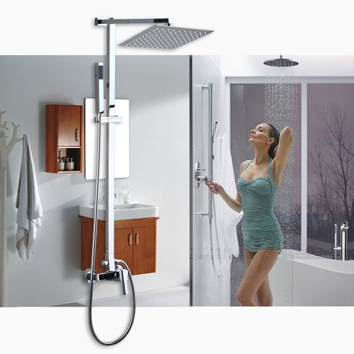 US 8" Bathroom Shower Faucet Set Valve Rain Hand Sprayer Wall Mounted Mixer Tap - Picture 4 of 11