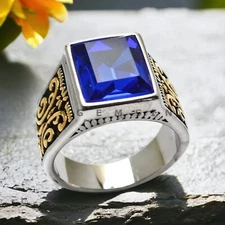 Blue Sapphire Gemstone With 925 Sterling Silver Ring For Men's #AL291