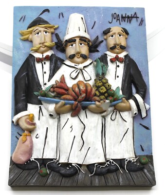 Rare Joanna 3D Chef Waiter Wall Plaque Italian Bistro Kitchen Art Relief Decor