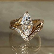 14K Yellow Gold Plated 2.00Ct Marquise Simulated Diamond Wedding Bridal Ring Set