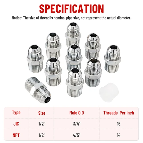 Confezione 10 Raccordi Adattatore Tubo Idraulico: 1/2" JIC 37° Maschio x 1/2" NPT Maschio USA - Foto 4 di 15