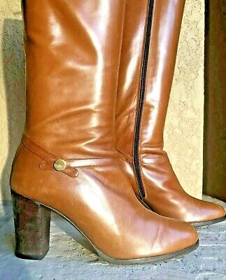 SALVATORE FERRAGAMO Womens Brown Leather Side Zip Knee High Boots SZ 5.5  Italy | eBay