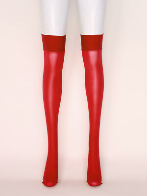 Shiny Glossy Lace Top Thigh-High Stockings – Oil Sheer Pantyhose, Overknee, Full Toe, One Size