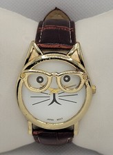Unisex Trendy Gold Tone Tom Cat Case Feline Kitty with Glasses Ears Watch 01