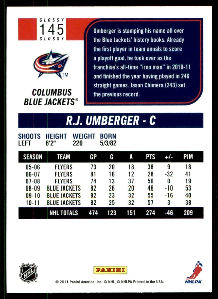 2011-12 Score R.J. Umberger #145 - Image 2 of 2