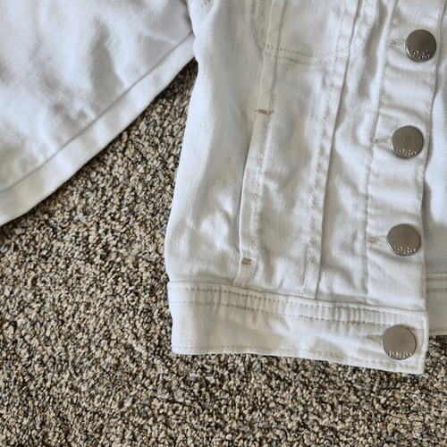 Gap Cropped Jean Jacket Girls 4 White Denim Button Up Long Sleeve Collar Cotton - Picture 2 of 5