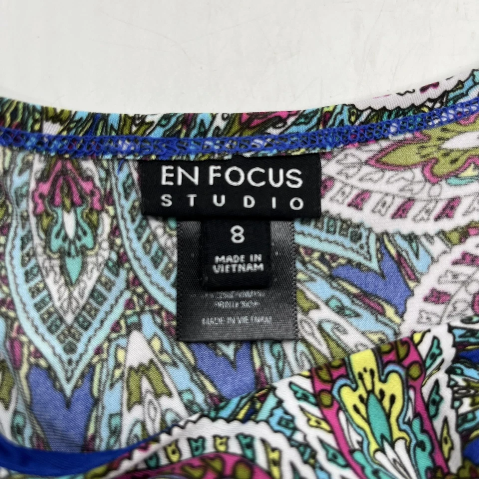 Vestido para mujer Enfocus Studio (talla 8) azul patrón cachemira cintura fruncida Foto 3 de 4